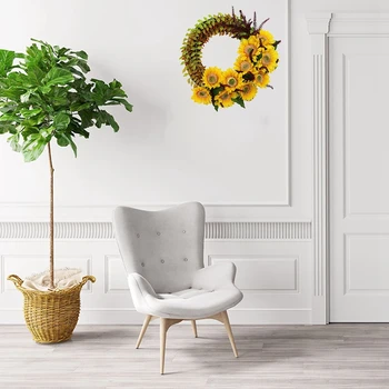 Kunstige Solsikke Krans Forår Blomster Krans til hoveddøren Væggen Hænger Vindue bryllupsfest Home Decor