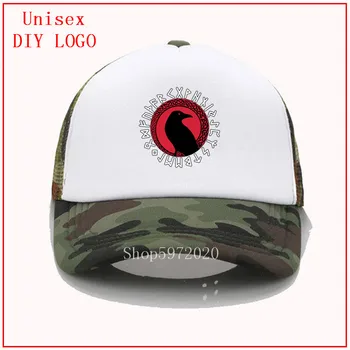 Tilbage designs Futhark Kragen Med Ravn Viking hvide hatte til mænd baseball sommer hatte til kvinder mesh hat solen Custom Print