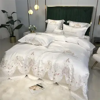Luksuriøse silke bomuld strøelse sæt high-end Europæisk stil broderi dyner dække sengelinned sæt dynebetræk ark pudebetræk
