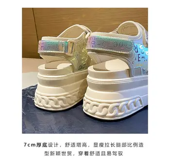 Songcake sandaler kvinders høje hæle 2021 nye læder sommer strand vilde platform koreanske version ins øget gladiator sandaler