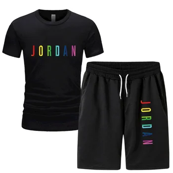 2021 mænds jakkesæt T-shirt + bukser to-stykke afslappet sportstøj mænd/kvinder, der passer trykt top + bukser fitness fitness bukser
