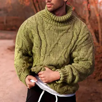 Nuevos suéteres de cuello alto holgados de moda para hombre, suéter de hombre de punto grueso y cálido para invierno, prendas