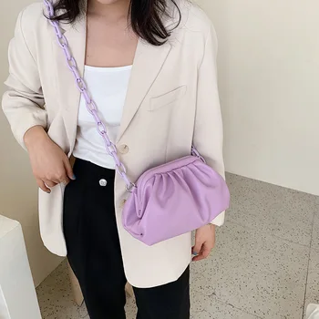 Kæden PU Læder Crossbody taske Til Kvinder 2020 Dame Designer Håndtaske Solid farve Skulder Messenger Bag Cloud Tasker