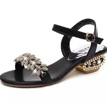 Kvinder sommeren ornament diamant blomster sandaler Sort Sølv Guld stilfulde sandaler