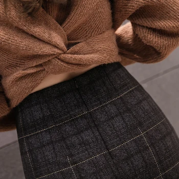 Høj talje a-linje vinteren uldne nederdel kvinder 2019 efteråret vintage plaid mini shorts, nederdele damer kontor arbejde nederdel faldas mujer