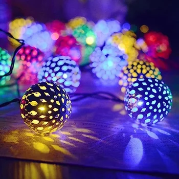 LED Solar Jorden Hule Lys, String Belysning Marokko Orb Sølv Metal Kugle Batteri Jul Indendørs og Udendørs Dekorationer