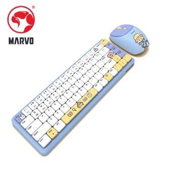 Marvo CR-BI10 4-I-1 Kontor Kit Mus og Tastatur Hånd Hvile Musemåtte Baggrundslys 69 Nøgler til Mac, Windows, Android, iOS