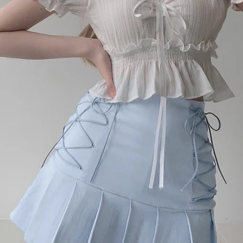 SUCHCUTE Kawaii Plisserede Nederdele Girls Sexy Solid Bandage Y2K Mini-Nederdele Streetwear Harajuku koreanske Casual Fashion Kvinder Tøj