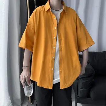 Bridgewater Kort-Langærmet Shirts Herre Sommer Chic Koreansk Stil Løs Solid Farve Smuk Tendens Vilde Bomuld Halv-Langærmet Skjorte