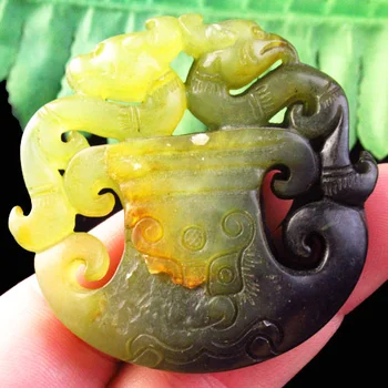 Udskåret Naturlig Lemon Jade Dragon Perle Vedhæng 55x52x13mm SK60023