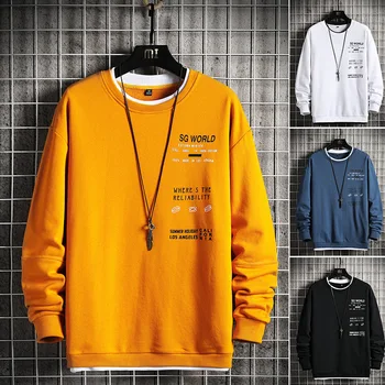 O-Hals Hoodie Mænd Casual Print Langærmet Sweatshirt Mandlige Hip-Hop Streetwear Efterår Forår Harajuku Pullovere