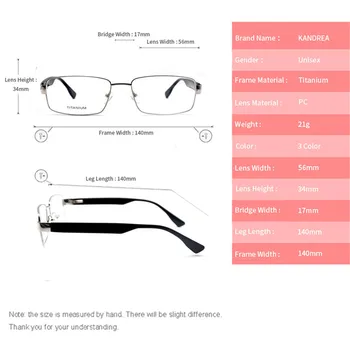 KANDREA Retro Design Titanium Diopter-Brillerne Fornemme Firkantede Briller Ramme Optisk Almindelig Nærsynethed Ramme Spejl Mænd Briller