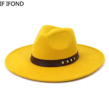 2021 Efterår og Vinter Fashion 9,5 CM Bred Rand Fedora Hat Med Bælte Unisex Vintage Panama Jazz Top Hat Formel bryllup filthatte