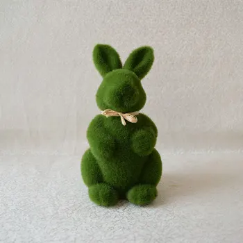 1PC Kunstige Moss Kanin Ornamenter Kreative Bunny til Påske Stue Hjem Kontor Dekoration (Grøn)