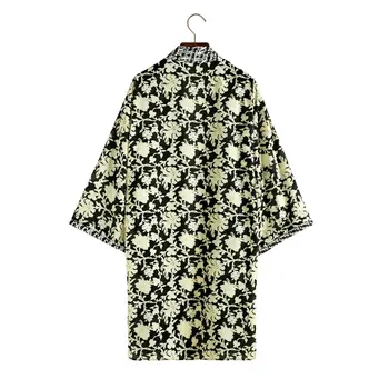 Sommeren Coverup Badetøj Kimono Lang Udskrivning Løs Street Style Short Sleeve Strand Slid Kvinder Chiffon Floral Dække Ups Kjoler