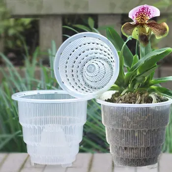 Klar Orkidé Flower Pot Pot Med Åndbar Aflange Hul Plastik Planter Beholder Til Haven Desktop Indretning
