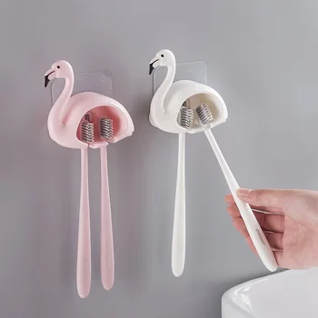 Badeværelse Organisere Søde Flamingo Mønster Tandbørsteholder Tandpasta Storage Rack Tandbørste Dispenser Badeværelse Tilbehør Sæt