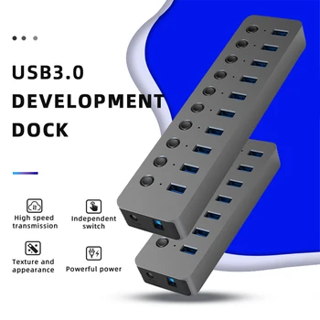 USB 3.0 Hub USB-Aluminium Legering 7/10 Port med Høj Hastighed Transmission Splitter Uafhængige Skifte Adapter til Pc-Tilbehør
