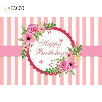 Laeacco Pink Hvid Stribe Crown Blomster Fødselsdag Baby Fotografering Baggrunde Tilpasset Fotografiske Kulisser Til Foto-Studio