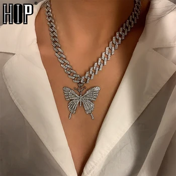 Hip Hop Fuld Is Ud Cubanske Kæde Guld Sølvfarvet Halskæde Med Sommerfugl Vedhæng Til Kvinder, Piger Mode Smykker