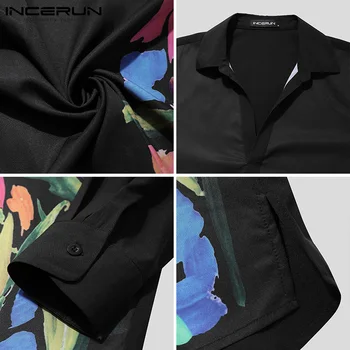 INCERUN 2021 Mænd Printet Skjorte Turn Down Krave Lange Ærmer koreanske Streetwear Casual Mænds Tøj Løs Camisa Masculina S-5XL
