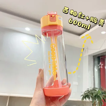 600 ml Vand Flaske Med Halm Udendørs vandflaske Sund Plast Rejse Drinkware Sport Shaker Søde Børn Baby Waterbottle