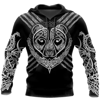 Viking Tatoveringer Berserker 3D-Print Størrelse: XS-7XL Hoodie Mand Kvinder Harajuku Outwear Lynlås Pullover Casual Sweatshirt Unisex-5