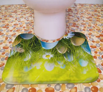 Trykt Badeværelse Tæppe Sæt 3stk Anti Slip Mat til Toilet Påske Mønster Brusebad Toiletter gulvmåtter Vand Absorberende Tæpper
