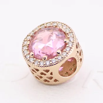 Autentisk S925 Perle Gennembrudt Rose Blush Pink Strålende Charme fit Dame armbånd Armbånd DIY Smykker