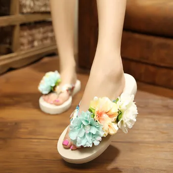 XMISTUO Mode koreanske Version Af Stor Størrelse Håndlavet Blomst Flip-flops Kvindelige Skråning Med Ferie Søde Beach Sandaler, Tøfler