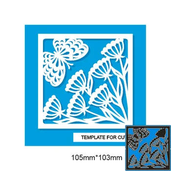 Spåntagende Dør butterfly flower square frame Nye Scrapbog papir Dekoration Prægning DIY Papir Kort Håndværk 105*103mm