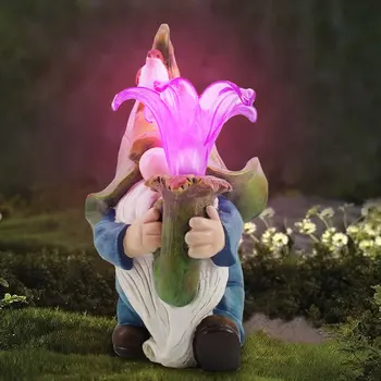 Nye Solar LED Harpiks Gnome Figur Spille Blomst Trompet Vandtæt Udendørs Solenergi Lampe Til Haven Gnome Statue Dekoration