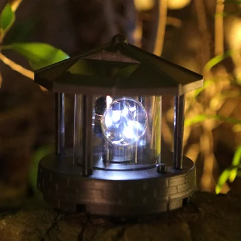 Sort Sol Powered Fyrtårn Form Lys Plastik LED Roterende Landskab Stråle Lampe for at Have Græsplæne Dekoration