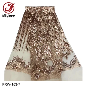Milylace mode Afrikanske lace broderi stof net blonde stof med skinnende pailletter 5 m tyl blonder for fest kjoler FRW-153