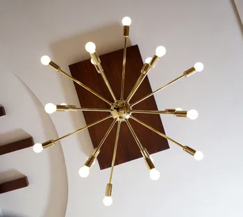 Midten Af Århundredet, Messing Sputnik Lysekrone 18 Arme Moderne Pendel Lampe Hængende Lys Til Stuen Home Decor Stuen Gratis