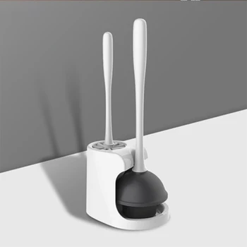 Multifunktions-Wc Børste Læder Stemplet Kloak Skraber Toilet Rengøring Fejlfri Rengøring Af Værktøj Med Base Badeværelse Værktøj
