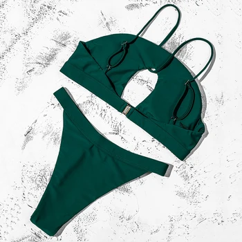 Sexede Bikinier Fast Grøn Bikini 2021 Hot Salg Polstret Bh Hule Lav Talje Badedragt Kvindelige Badetøj Kvinder Biquini