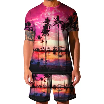 2021New Mænds 3D-Træer Udskrivning af Sommer Mode Kort-Langærmet Mænds Afslappet og Behagelig T-Shirt + Shorts todelt Dragt