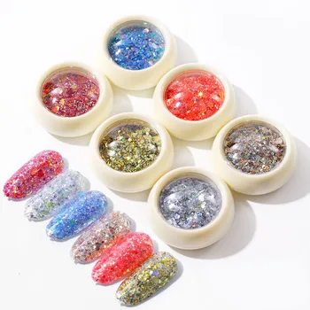 6 Kasser Glitter Nail Art Dekoration Pailletter Akryl Pulver Nail Design Sprudlende Farverige Sekskant Manicure Forbrugsstoffer, Tilbehør