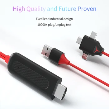 3-i-1 HDMI-Kompatibel Converter Adapter USB Type C 8P Kabel til iPhone og Android til TV-Projektor