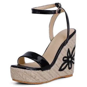 Lasyarrow Kvinders sandaler, nye sommer sandaler til kvinder i stor størrelse kile spænde bælte åben tå og høj hæl sort kvinder sko