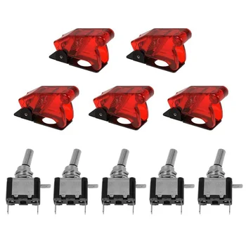 5pcs 12 V SPST-LED lyser 20A 3 pin ON / OFF-rocker vippekontakt rød auto dækning for TE459