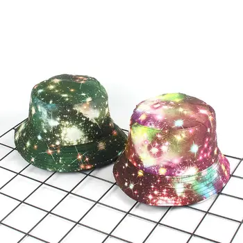Unisex Summer Harajuku Stjernehimmel Print Bucket Hat Gradient Tie-Dye Graffiti Wide Brim Solcreme Hip Hop Fisker Cap