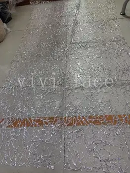 Hh022 # 5 m/masse sølv glitter mix krystal paillet mesh luksus limet mesh tyl blonder for savning brudekjole/party