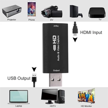4K 1080P videooptagelse, USB 2.0, HDMI-Kort Audio-Video Grabber Bærbare Optage Box til PS4 Spil Streaming Undervisning