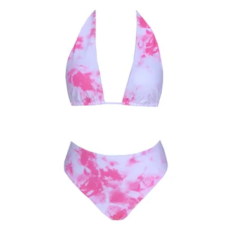 Pink Sexet Høj Talje Bikini Sæt Badetøj Kvinder Badedragt Push Up 2019 Kvinders Bikini Halterneck badetøj Badetøj V hals Biquini