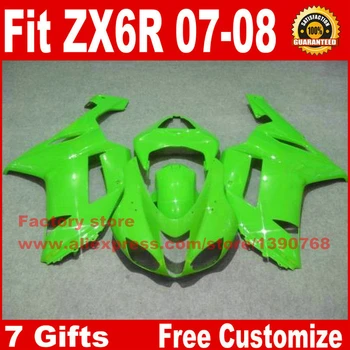 Høj kvalitet fairing kit til Kawasaki 07 08 ZX6R alle grønne stødfangere karrosseri sæt ZX-6R 2007 2008 Ninja 636 CS86