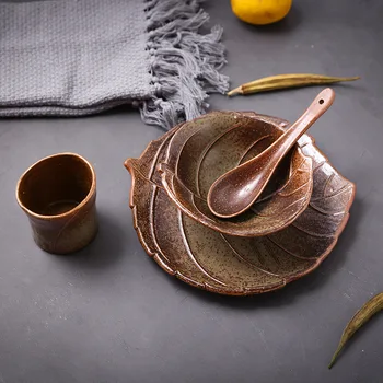 Japansk bladform skål, tallerken, ske keramisk bordservice passer til