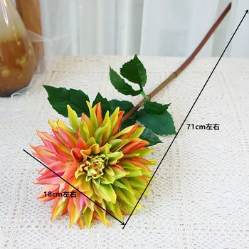 Flores Artificiais Luksus Fast Touch Stor Dahlia Lang Gren med Grønne Blade Kunstige Blomster til Hjemmet Udsmykning Falske Blomst