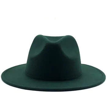 Enkel Kvinder Mænd Ydre sortbrune grøn Indre Rød Uld Filt Jazz To Tone Fedora Hat Vintage Britisk Stil Wide Brim Panama Cap
